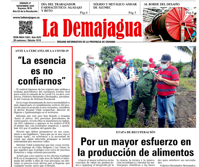 Edición impresa 1518 del semanario La Demajagua, sábado 21 de noviembre de 2020 Edición impresa 1518 del semanario La Demajagua, sábado 21 de noviembre de 2020