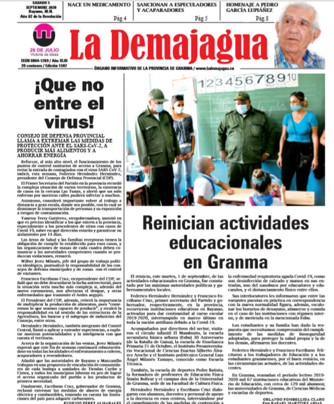 Edición impresa 1522 del semanario La Demajagua, sábado 19 de septiembre de 2020 Edición impresa 1522 del semanario La Demajagua, sábado 19 de septiembre de 2020