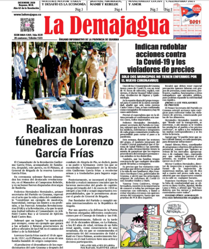 Edición impresa 1523 del semanario La Demajagua, sábado 26 de diciembre de 2020 Edición impresa 1523 del semanario La Demajagua, sábado 26 de diciembre de 2020
