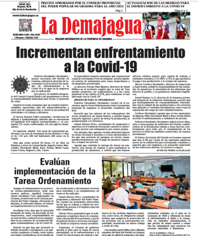 Edición impresa 1527 del semanario La Demajagua, sábado 23 de enero de 2021 Edición impresa 1527 del semanario La Demajagua, sábado 23 de enero de 2021