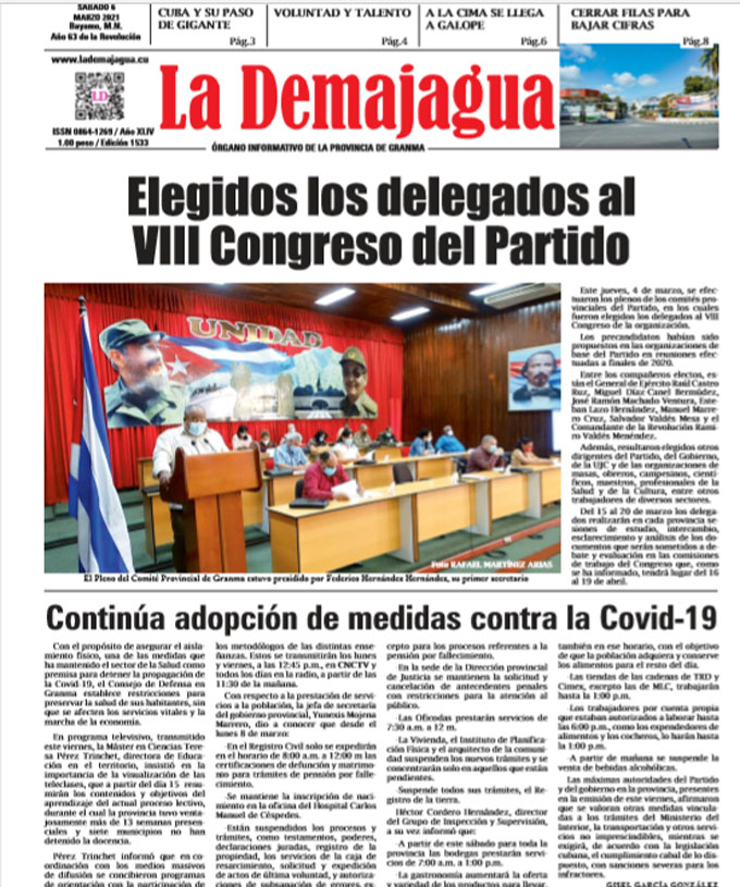 Eición impresa 1533 del semanario La Demajagua, sábado 6 de marzo de 2021 Eición impresa 1533 del semanario La Demajagua, sábado 6 de marzo de 2021