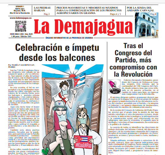 Edición impresa 1541 del semanario La Demajagua, sábado 1 de mayo de 2021 Edición impresa 1541 del semanario La Demajagua, sábado 1 de mayo de 2021