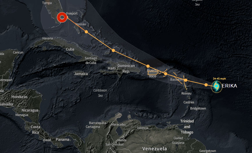 Tormenta tropical Erika se fortalece