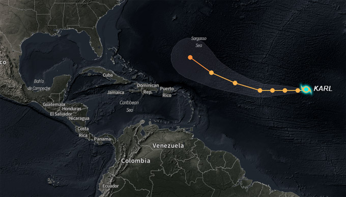 Tormenta tropical Karl continúa desplazándose al oeste Tormenta tropical Karl continúa desplazándose al oeste