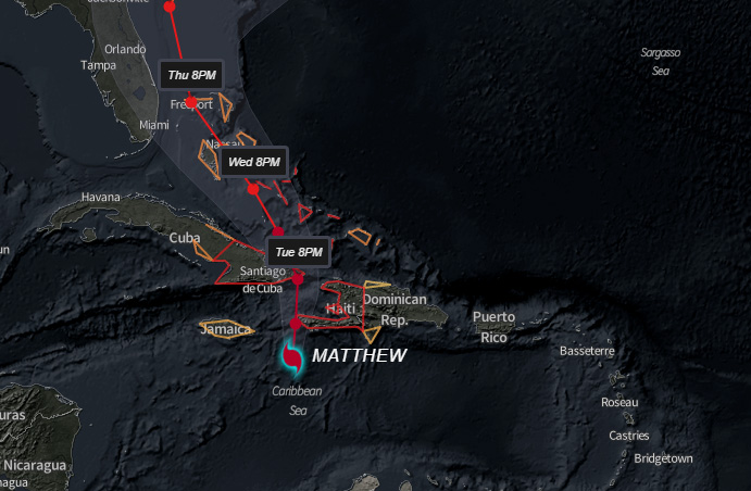 Huracán Matthew se acerca a Haití (Aviso Nro 24, 12:00 am)