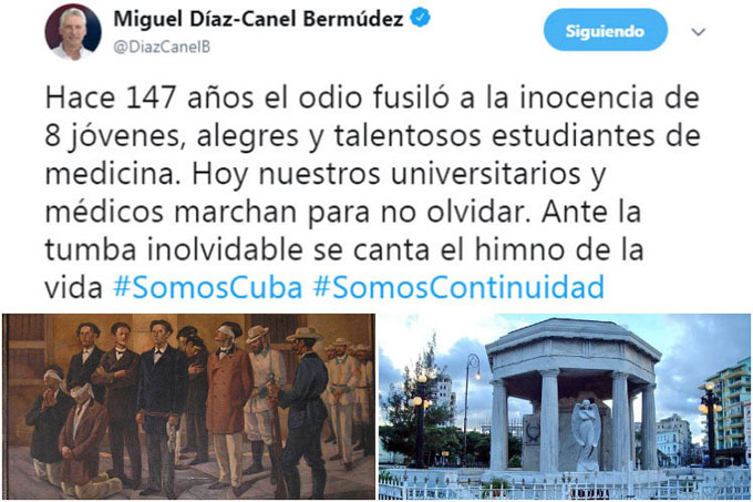 Presidente de Cuba rinde homenaje a estudiantes asesinados en 1871