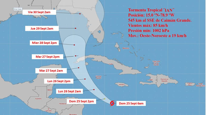 Tormenta tropical Ian se intensificará este domingo Tormenta tropical Ian se intensificará este domingo