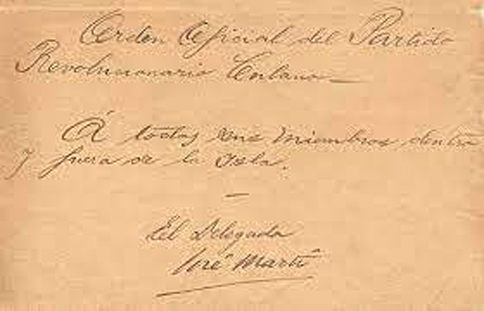 José Martí firma la orden de alzamiento para una Guerra Necesaria José Martí firma la orden de alzamiento para una Guerra Necesaria