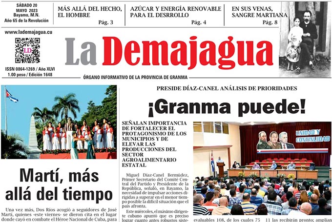 Edición impresa 1648 del semanario La Demajagua, sábado 20 de mayo 2023