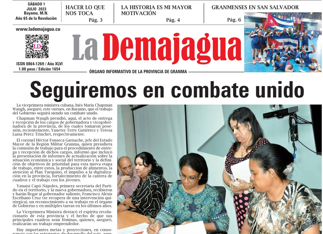 Edición impresa 1654 del semanario La Demajagua, sábado 1 de  julio de 2023