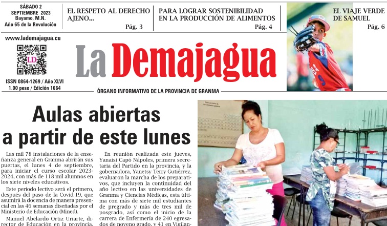 Edición impresa 1664 del semanario La Demajagua, sábado 2 de septiembre de 2023 Edición impresa 1664 del semanario La Demajagua, sábado 2 de septiembre de 2023
