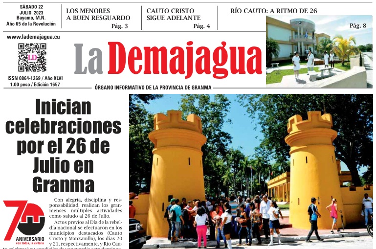 Edición impresa 1657 del semanario La Demajagua, sábado 22 de  Julio de 2023