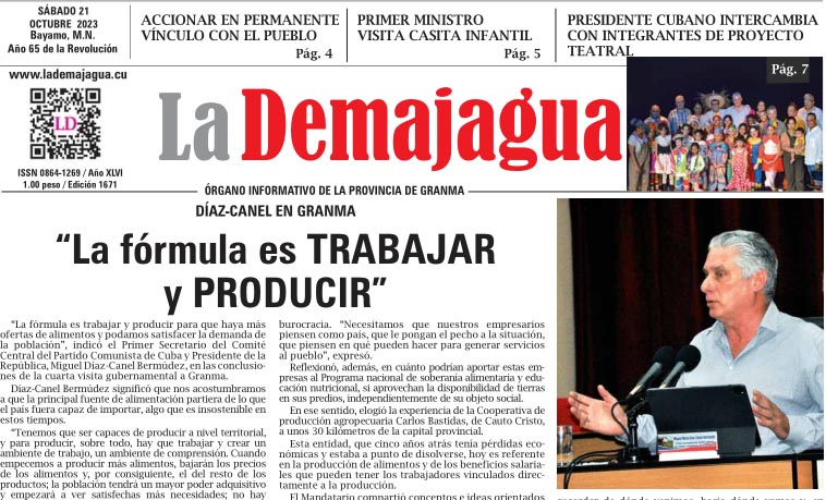 Edición impresa 1671 del semanario La Demajagua, sábado 21 de octubre de 2023 Edición impresa 1671 del semanario La Demajagua, sábado 21 de octubre de 2023