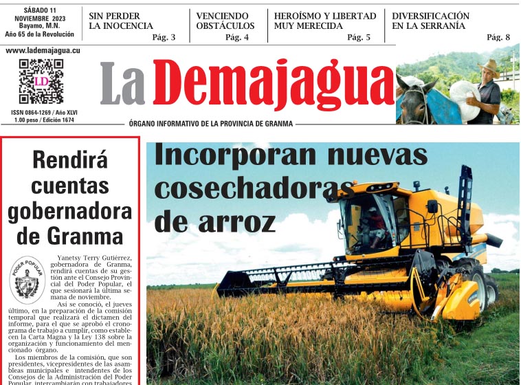 Edición impresa 1674 del semanario La Demajagua, sábado 11 de noviembre de 2023 Edición impresa 1674 del semanario La Demajagua, sábado 11 de noviembre de 2023