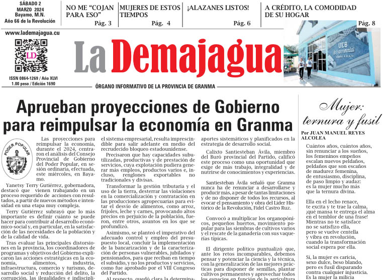 Edición impresa 1690 del semanario La Demajagua, sábado 2 de marzo de 2024 Edición impresa 1690 del semanario La Demajagua, sábado 2 de marzo de 2024