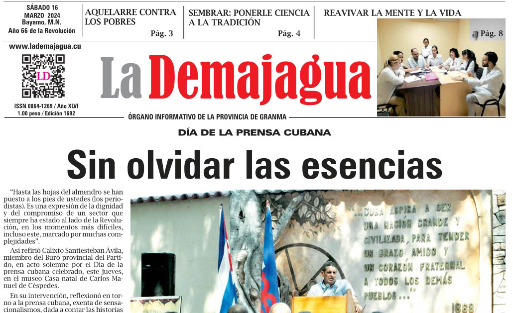 Edición impresa 1692 del semanario La Demajagua, sábado 16 de marzo de 2024 Edición impresa 1692 del semanario La Demajagua, sábado 16 de marzo de 2024