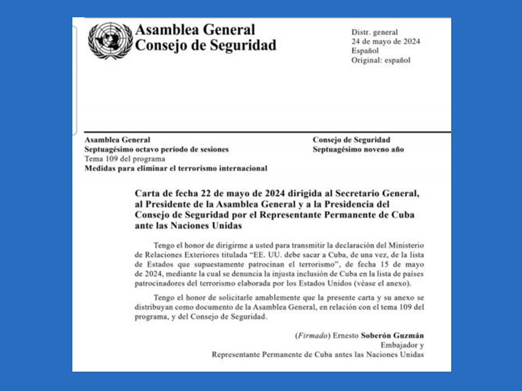 Cuba reitera su rechazo a inclusión en lista de terrorismo Cuba reitera su rechazo a inclusión en lista de terrorismo