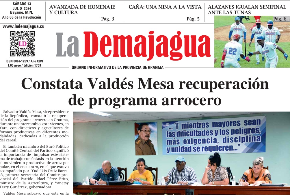 Edición impresa 1709 del semanario La Demajagua, sábado 13 de julio de 2024 Edición impresa 1709 del semanario La Demajagua, sábado 13 de julio de 2024