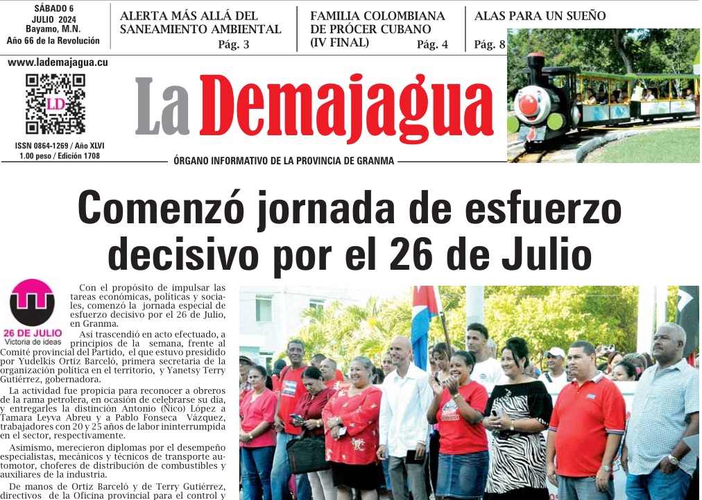 Edición impresa 1708 del semanario La Demajagua, sábado 6 de julio de 2024 Edición impresa 1708 del semanario La Demajagua, sábado 6 de julio de 2024