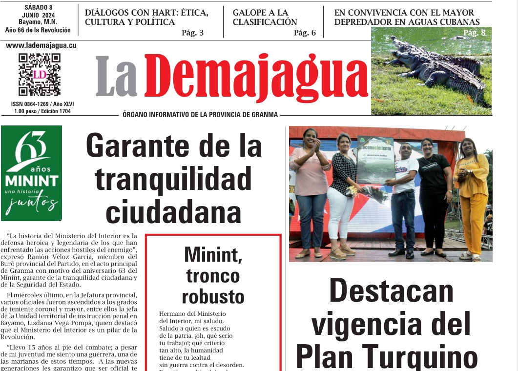 Edición impresa 1704 del semanario La Demajagua, sábado 8 de junio de 2024 Edición impresa 1704 del semanario La Demajagua, sábado 8 de junio de 2024