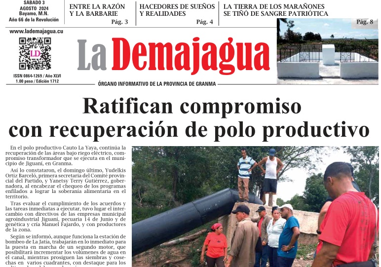 Edición impresa 1712 del semanario La Demajagua, sábado 3 de agosto de 2024 Edición impresa 1712 del semanario La Demajagua, sábado 3 de agosto de 2024