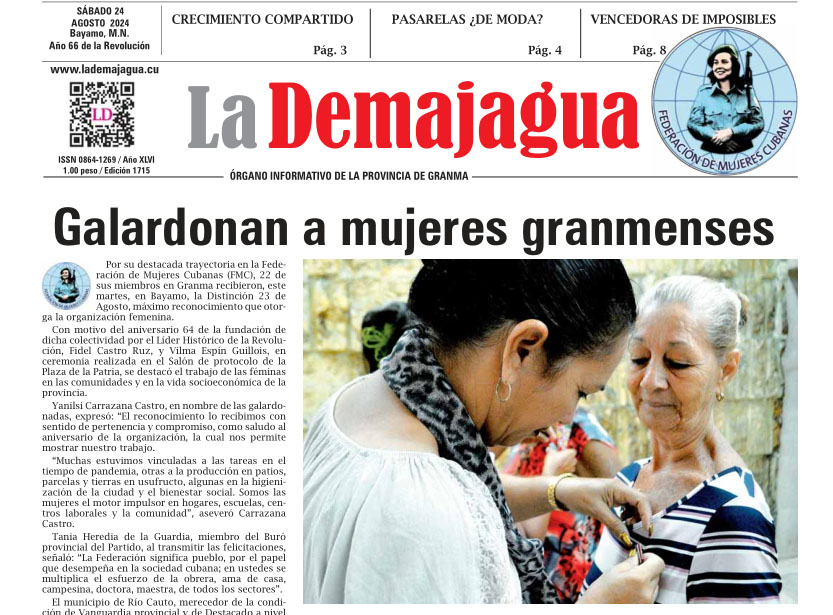 Edición impresa 1715 del semanario La Demajagua, sábado 24 de agosto de 2024 Edición impresa 1715 del semanario La Demajagua, sábado 24 de agosto de 2024