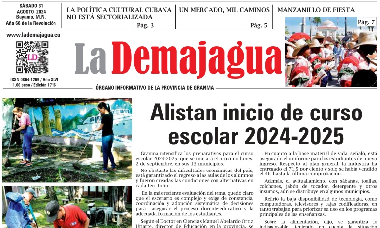 Edición impresa 1716 del semanario La Demajagua, sábado 31 de agosto de 2024 Edición impresa 1716 del semanario La Demajagua, sábado 31 de agosto de 2024