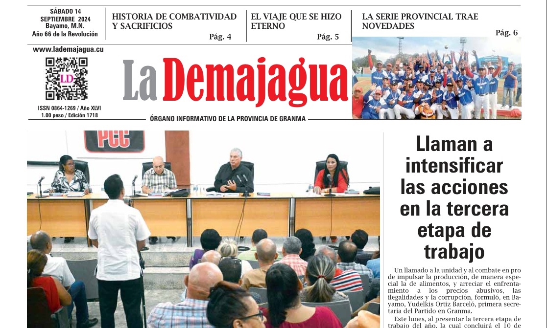 Edición impresa 1718 del semanario La Demajagua, sábado 14 de septiembre de 2024 Edición impresa 1718 del semanario La Demajagua, sábado 14 de septiembre de 2024