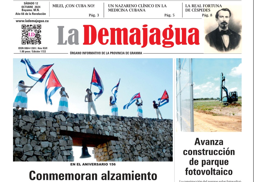 Edición impresa 1722 del semanario La Demajagua, sábado 12 de octubre de 2024 Edición impresa 1722 del semanario La Demajagua, sábado 12 de octubre de 2024