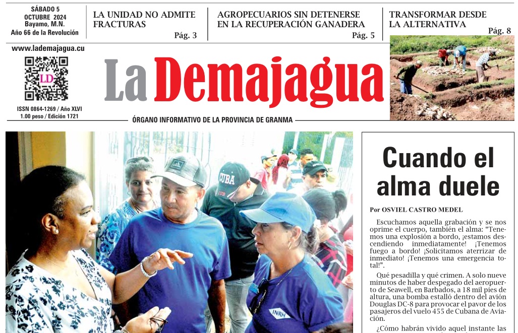 Edición impresa 1721 del semanario La Demajagua, sábado 5 de octubre de 2024 Edición impresa 1721 del semanario La Demajagua, sábado 5 de octubre de 2024