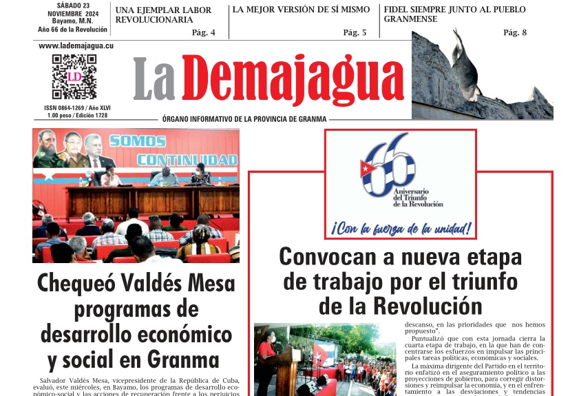 Edición impresa 1728 del semanario La Demajagua, sábado 23 de noviembre de 2024 Edición impresa 1728 del semanario La Demajagua, sábado 23 de noviembre de 2024