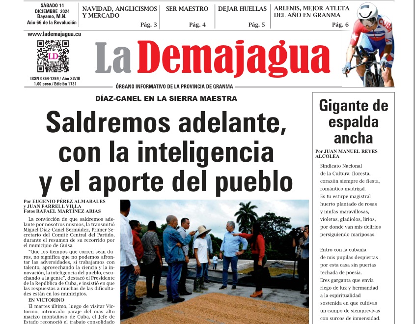 Edición impresa 1731 del semanario La Demajagua, sábado 14 de diciembre de 2024 Edición impresa 1731 del semanario La Demajagua, sábado 14 de diciembre de 2024