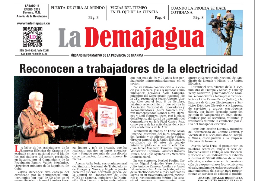 Edición impresa 1736 del semanario La Demajagua, sábado 18 de enero 2025 Edición impresa 1736 del semanario La Demajagua, sábado 18 de enero 2025