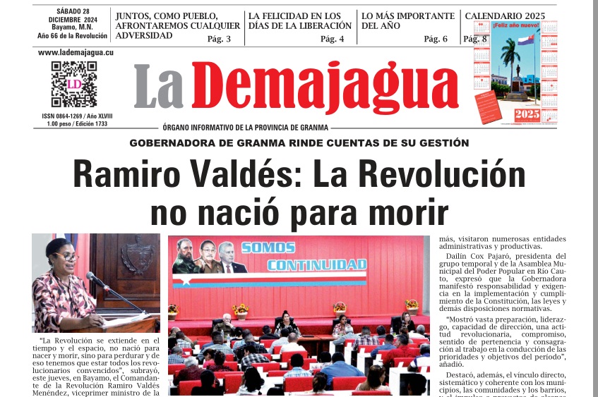 Edición impresa 1733 del semanario La Demajagua, sábado 28 de diciembre de 2024 Edición impresa 1733 del semanario La Demajagua, sábado 28 de diciembre de 2024