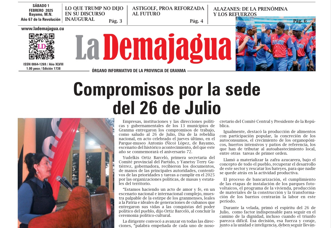 Edición impresa 1738 del semanario La Demajagua, sábado 1 de febrero 2025 Edición impresa 1738 del semanario La Demajagua, sábado 1 de febrero 2025