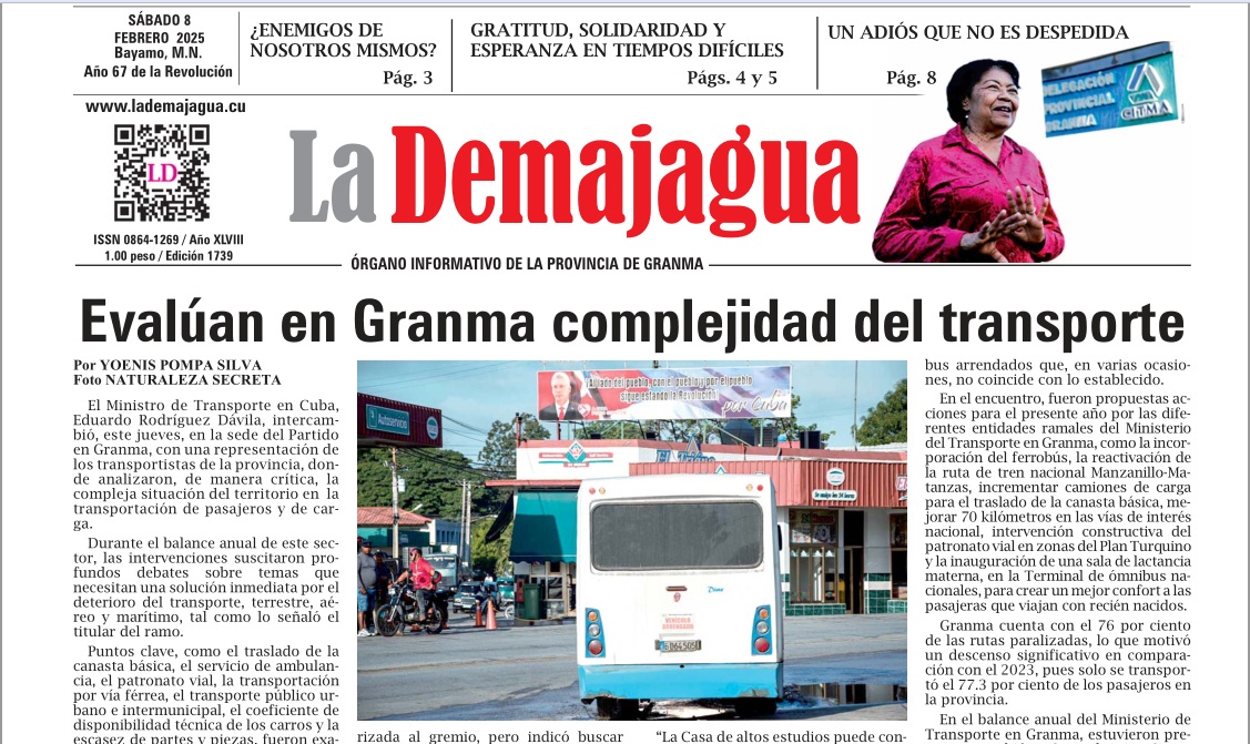 Edición impresa 1739 del semanario La Demajagua, sábado 8 de febrero 2025 Edición impresa 1739 del semanario La Demajagua, sábado 8 de febrero 2025