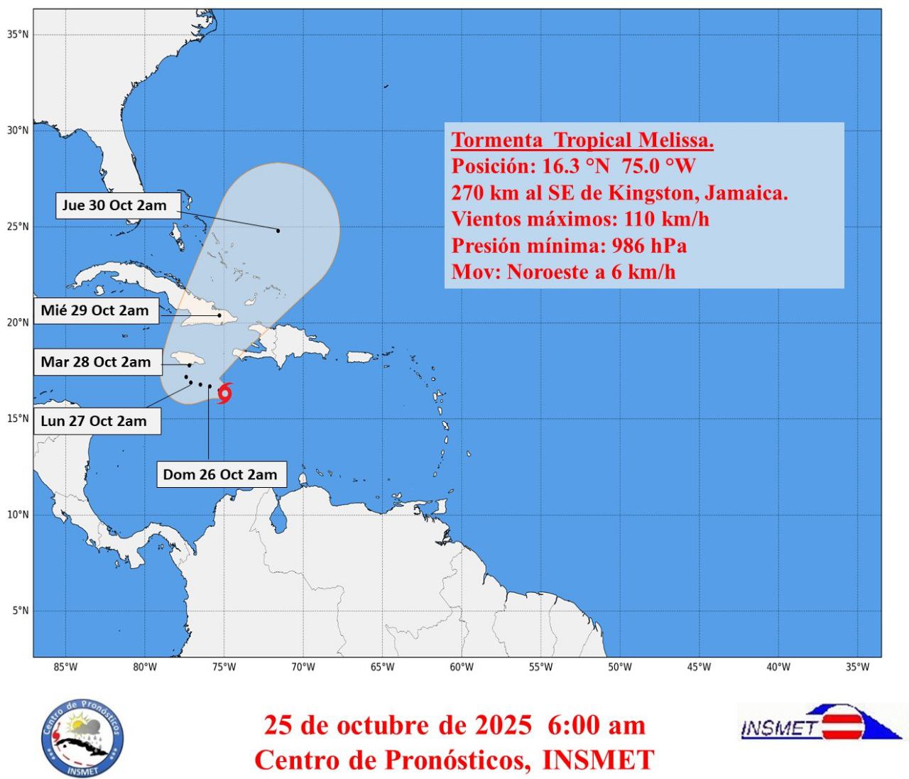 Aviso de Ciclón Tropical No. 9: Melissa se intensifica sobre el Caribe central Aviso de Ciclón Tropical No. 9: Melissa se intensifica sobre el Caribe central