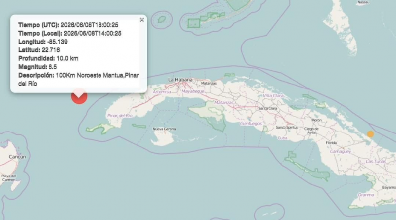 Reportan sismo en occidente de Cuba